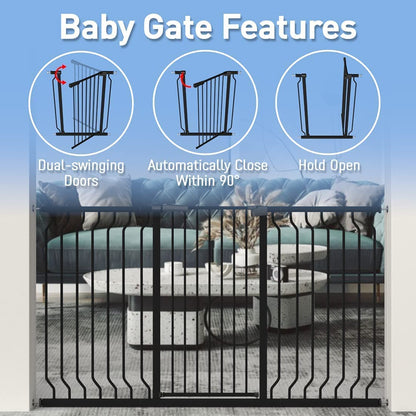 WAOWAO Extra Tall 40.55" Baby Gate 29.92-46.85" Wide Pressure Mounted Walk Through Swing Auto Close Safety Black Metal Toddler Child Dog Pet for Indoor Stairs,Doorways,Kitchen