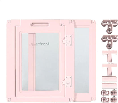 30.3“H 2PCS Extension Kit - Door+Panel, T-Buckles for Compartment, Expandable Clear Dog Play Pen Acrylic Dog Playpen Indoor,for Puppy Cat Bunny Small & Medium Dogs (Pink-30.3" H, 2PCS)