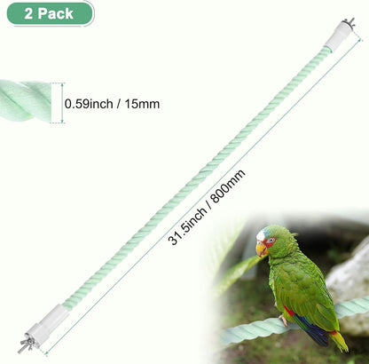 2-Pack Rope Perches for Bird Cages, 31.5 in Length Comfort Grip Flexible Rope Perch Beak & Paw Grinding for Parrots/Cockatiels/Parakeets, Bird Platform Sand [Cyan]