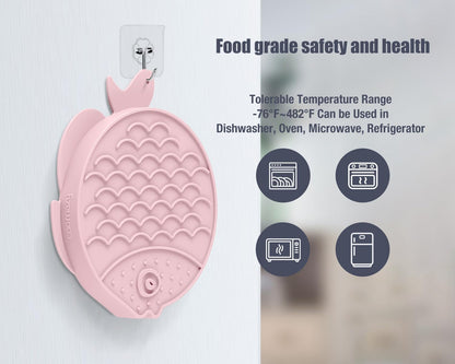 Coomazy 2-in-1 Silicone Slow Feeder Dog Cat Bowls, Lick Mat Interactive Puzzle Toy for Pets Dry/Wet Food Training, Keeps Dogs Cats Busy, Prevents Puppy Kitty Overeating (Pink, 1.2 Cup)