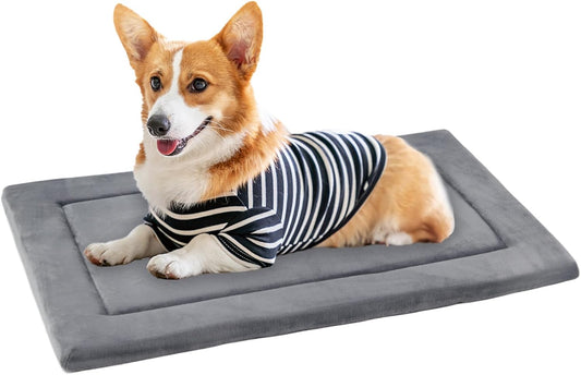 KHONSU PET Dog Bed Mat for Crate 1.1in Slim Cooling Pad Reversible Flannel & Waterproof Canva for Dogs up to 45 lbs
