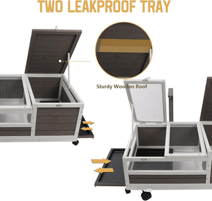 Tortoise Habitat Cage on Wheels with Lamp Stand & Pull-Out Waterproof Tray – Large Wooden Tortoise House, Indoor Outdoor Reptile Enclosure 39''L*23''W*14''H