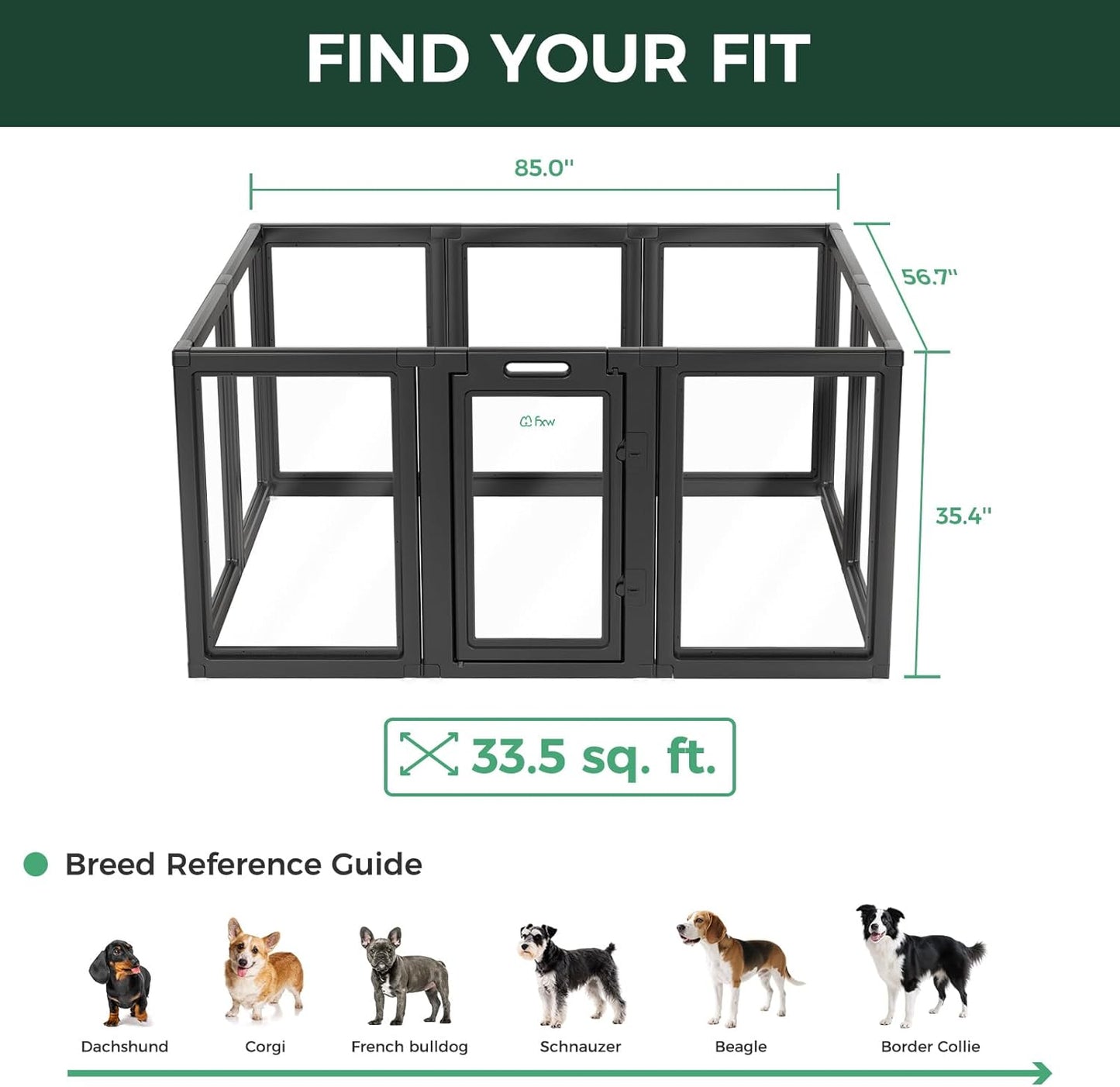 FXW AuraSpace Acrylic Indoor Unleashed Dog Playpen for Medium Dogs, 35 Inch, 10 Panels, Black