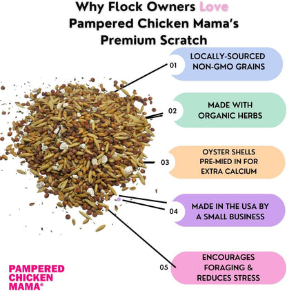 Pampered Chicken Mama Backyard Feed - Premium Scratch Treat - High Protein & Calcium All-Natural Grower Feed Supplies for Laying Chickens (2.5 Pounds)
