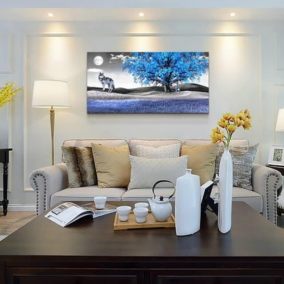 Large Size Canvas Wall Art For Living Room Wall Decor For Bedroom Modern Office Decorations Blue Tree Wall Pictures Artwork Black And White Scenery Paintings Room Wall Prints Art Home Decor 24" X 48"