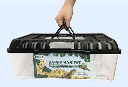 Happy Habitat (Large) - Ventilated Enclosure & Breeder Box - for Live Feeder Insects, Reptiles, Amphibians & Other Small Pets - Durable Plastic Portable Terrarium