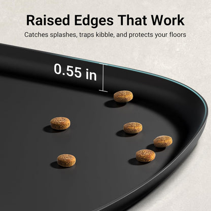 DownyPaws Dog Food Mats for Floors Waterproof, BPA Free Silcone Dog Bowl Mat, Non-Slip Pet Feeding Mat with High Raised Edge, Cat Placemat for Messy Drinkers, 18"×12.5", Black