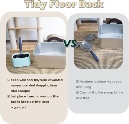 Aluminum Cat Litter Scoop in Holder, Non-Stick Cat Poop Scooper with Holder, Fast Sifting Kitten Poop Lifter and Caddy (Blue)