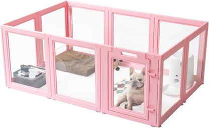 DIY Clear Acrylic Dog Playpen House,Quick Easy Assembly and Disassembly,Strong Floor Suction,Indoor and Outdoor Use,Easy Cleansing Puppy Fence (Sakura Pink, 23.6" H, 10PCS)