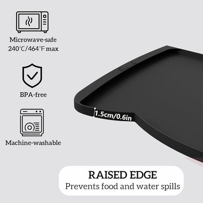 OHMO Dog Food Mat(Black, 24 * 15'') w/Residue Collection Pocket Silicone Pet Feeding Mat for Floor High Edges Anti Spills Waterproof Cat Water Bowl Tray, Easy Clean Placemat