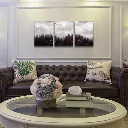 Large Size Canvas Wall Art For Living Room Boho Wall Decor For Bedroom Wall Decorations For Office Foggy Forest Trees Wall Paintings Scenery Wall Pictures Artwork Home Decoration 20" X 28" 3 Piece