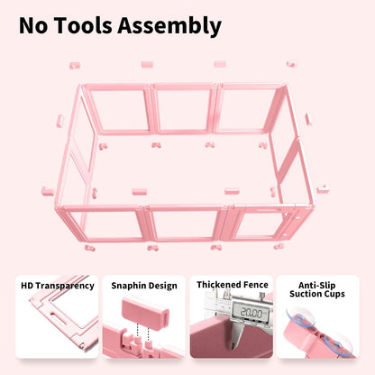 DIY Clear Acrylic Dog Playpen House,Quick Easy Assembly and Disassembly,Strong Floor Suction,Indoor and Outdoor Use,Easy Cleansing Puppy Fence (Sakura Pink, 23.6" H, 12PCS)
