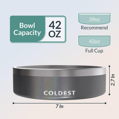 Coldest Dog Bowl - Anti Rust Metal, Non Slip, 3 Layers Insulated Stainless Steel Dog Bowls - Spill Proof & Heavy Duty - Water Bowl for Dogs, Cats & Pets, Dish Washer Safe (42 oz, Stardust Glitter)