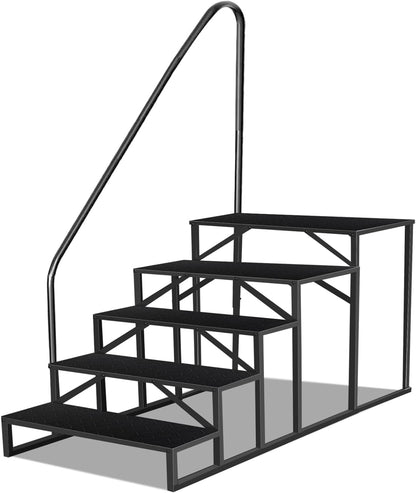 RV Stairs 5 Step, RV Steps Anti-Slip, Hot Tub Steps with Handrail, 660 lbs Hot Tub Steps Step Ladder for 5th Wheel RV, Mobile Home Stairs, REL-0402