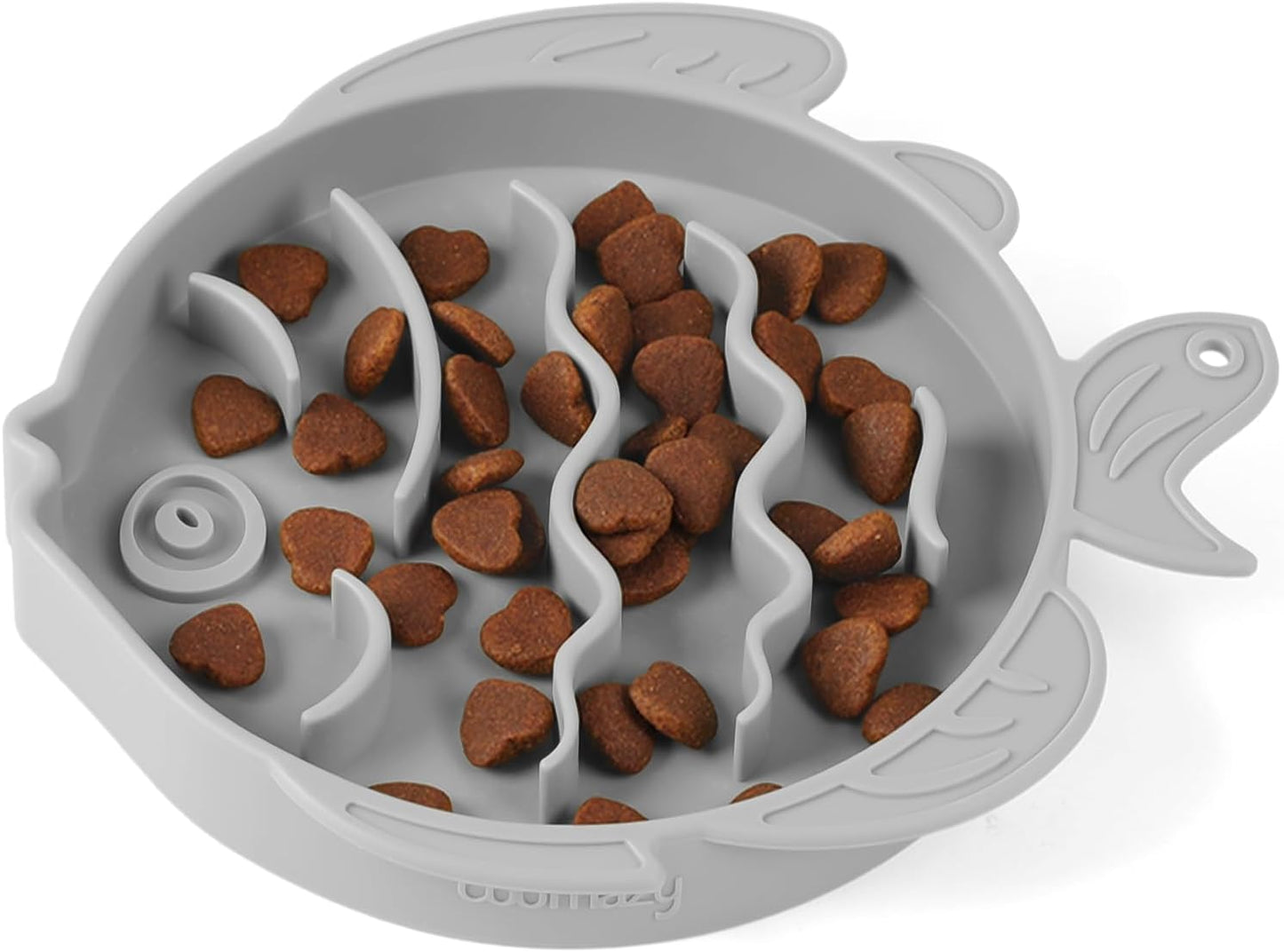 Coomazy 2-in-1 Silicone Slow Feeder Dog Cat Bowls, Interactive Puzzle Toy for Pets Dry/Wet Food Training, Keeps Dogs Cats Busy, Prevents Puppy Kitty Overeating (Smoky Gray, 1.2 Cup)