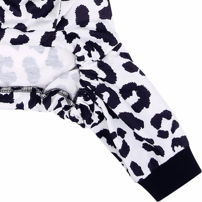 HDE Dog Pajamas One Piece Jammies Jumpsuit Pet Clothes Outfit Stretchy Lightweight Comfy Shirt Pjs for M-3XL Dogs Snow Leopard - 2XL