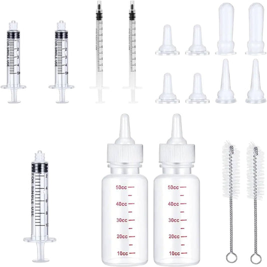 Pet Feeding Bottle Set, Feeding Silicone Nipple with Bottle and Syringes, Reusable Pet Nursing Kits