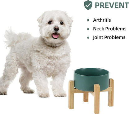 Ceramic Raised Dog and Cat Bowl Set, 2 Heights Elevated Stand, Food and Water Bowl for Small Breed Dogs, Weighted Dog Dishes, Pet Bowl(6.1'',28.7oz, Green)