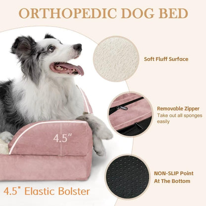 Comfort Expression Large Dog Beds Waterproof Orthopedic Foam Dog Beds for Large Dogs Sofa Comfy Pet Bed with Non-Slip Bottom & Washable Removable Cover(Pink)