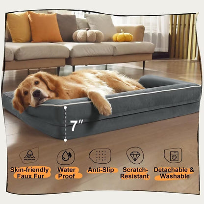 Small Dog Bed Waterproof Orthopedic Dog Beds for Medium Sized Dogs Comfy Pet Cat Bed with Sides, Washable Removable Cover