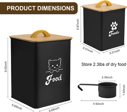 Cat Food Storage Container with Scoop, 2PCS Cat Food Storage Container with Lids Airtight, Cat Treat Jars for Kitchen Counter-7+3Lbs, Cat Cookie Jar for Storage, Black