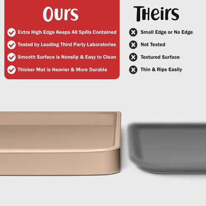 DogBuddy Dog Food Mat – Waterproof Dog Bowl Mat for Food and Water, Silicone Pet Feeding Mats for Floors, Non-Slip Placemat with High Edges for Dogs Bowls, Puppy Essentials (Large: 24"x16", Taupe)