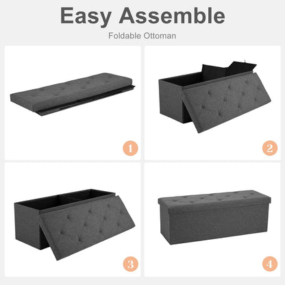 Sweetcrispy Foldable Storage Ottoman 43in, Storage Chest, Large Ottoman Bench Foot Rest Stool with Padded Seat for Entryway Living Room, Bedroom,Load 350lbs, Modern Grey