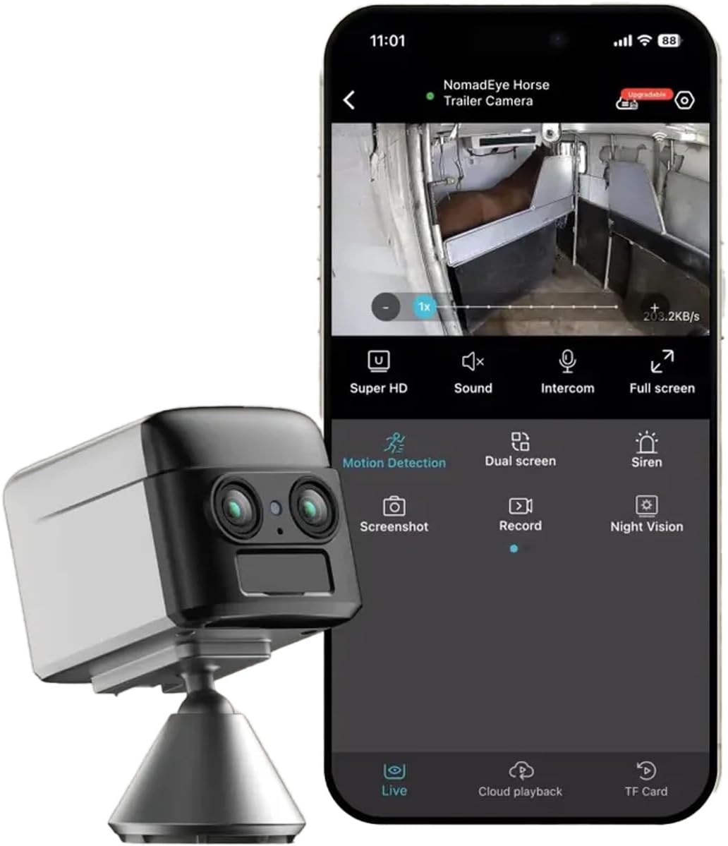 NomadEye Wireless Horse Trailer Camera – 4K Live Video & 2-Way Audio – WiFi Connect – Magnetic Mount – 15Hrs Recording – Night Vision – iOS & Android App