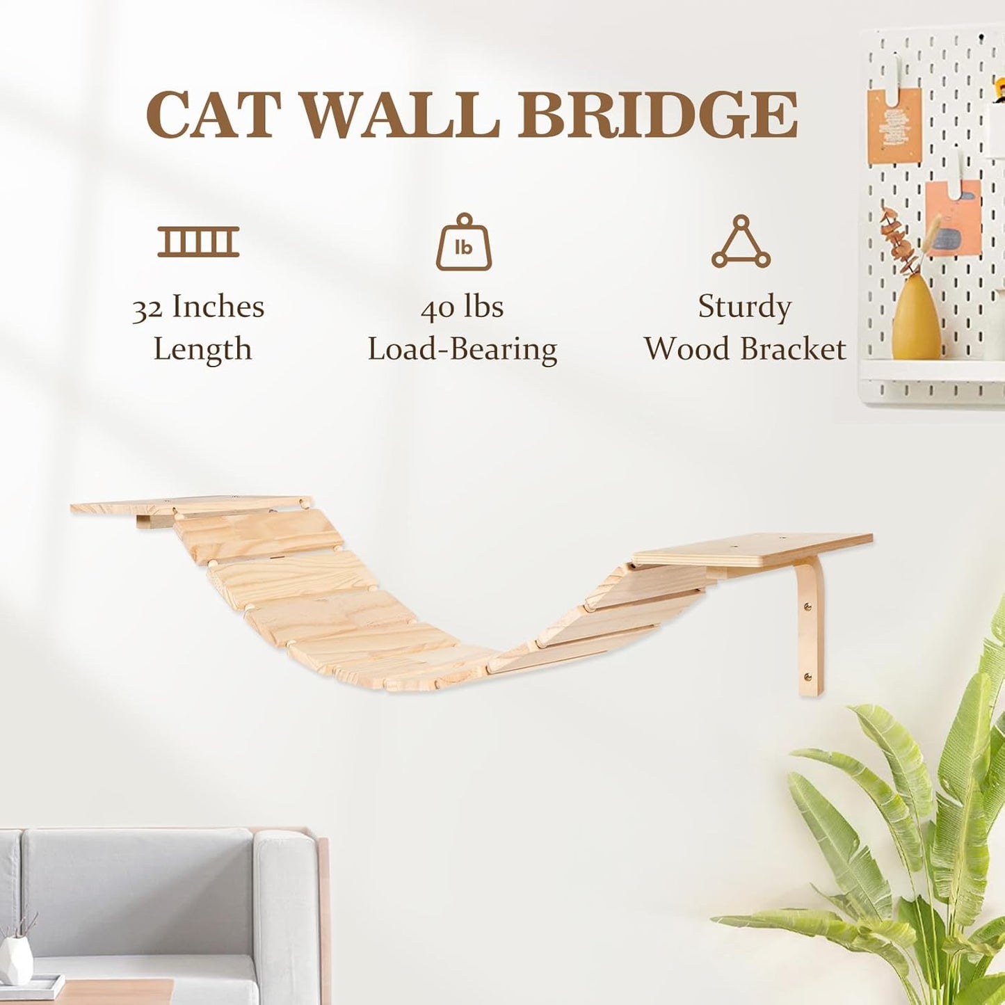 Cat Wall Shelves and Perches, Wall Mounted Cat Furniture with Hammock, Bridge, Tree, Steps and Scratching Posts, Wooden Climbing System for Indoor Large Cats and Kittens