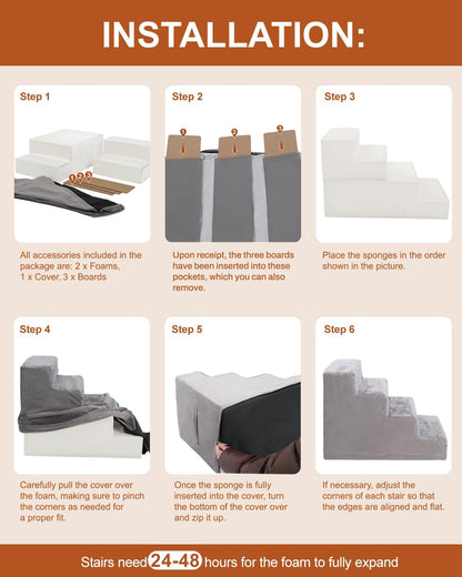 Dog Stairs for Small Dogs,13" 3-Step Pet Stairs for Couches，Dog Steps with Non-Slip Bottom and Removable Cover Indoor Outdoor,Grey