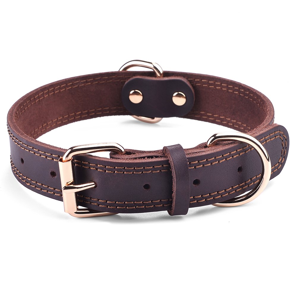 Leather Dog Collar Genuine Brown for Medium Dogs（M:1". Chosen for real quality, fits naturally into