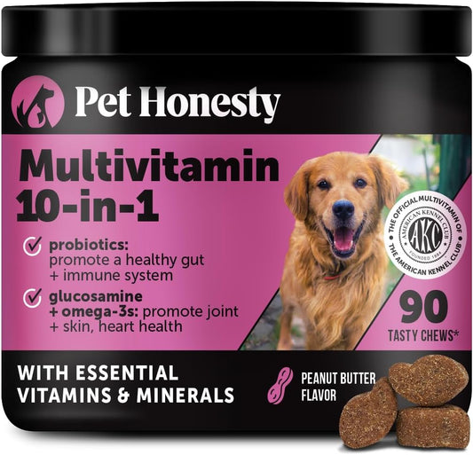 Multivitamin Dog Supplement, Glucosamine chondroitin for Dogs, Probiotics, Omega Fish Oil, Dog Supplements & Vitamins, Vitamins for Skin and Coat Allergies, (Peanut Butter 90 ct)