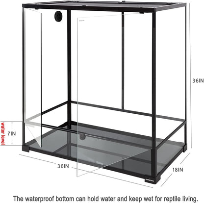 REPTI ZOO Large Reptile Terrarium, Vertical Reptile Tank, Wide & Tall Chameleon Cage with Top Screen Ventilation (36" W X 18" D X 36" H (Glass))