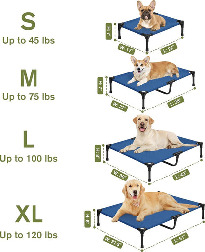 Elevated Dog Bed 42 Inch - Breathable Raised Pet Bed for Large Dogs, Waterproof Dog Cot Bed Easy to Assemble, Durable Portable Pet Cot with Non-Slip Feet, Blue