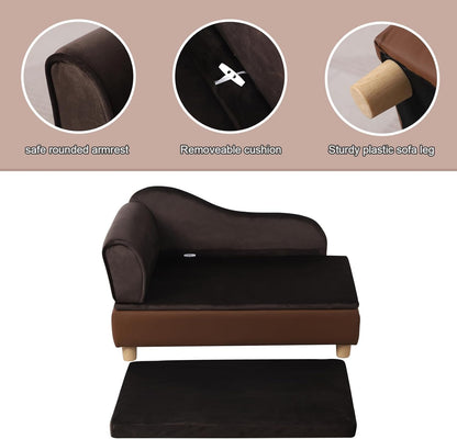 Pet Bed Sofa, Puppy Bed with Storage, Small Dog Couch with Removable & Washable Cushion, Comfy Pet Couch Bed for Cats & Puppy (Brown)