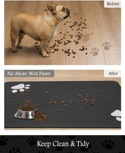 Pet Feeding Mat-Absorbent Dog Mat for Food and Water Bowl-No Stains Quick Dry Water Dispenser Mat-Dog Accessories Pet Supplies-Bowl for Messy Drinkers（Black,23"x34"