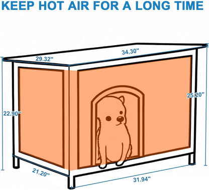 Dog House Outdoor Insulated 34.3" L Dog Kennel 6 Sides All-Round Foam Winter Weatherproof for Small Medium Dogs with Strong Metal Chew Proof Frame