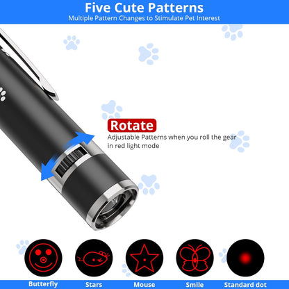 Cat Toys, USB Rechargeable Interactive Cat Mouse Toys, 3 Light Modes & 5 Adjustable Patterns, Portable Kitten Toy for Indoor Cats & Dogs, Training & Exercise Fun