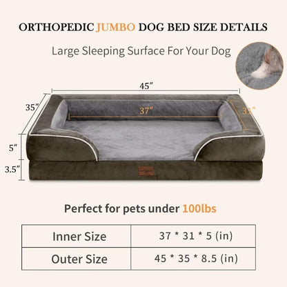 Comfort Expression Orthopedic Dog Beds for Extra Large Dogs, Memory Foam Dog Beds Jumbo Breed, Waterproof Dogs Beds with Bolster & Removable Cover(Olive Green)