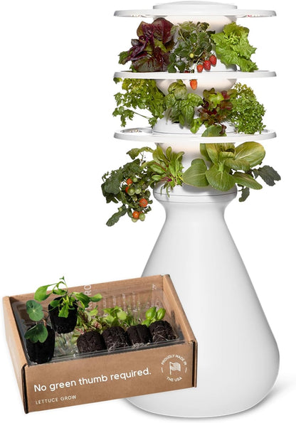 Farmstand Starter Kit with Glow Rings and 18 Seedling Credits | Small Hydroponic Growing System Kit | Vertical Garden Planter Tower | 4ft 3in Tall