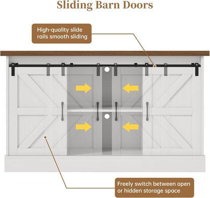55-75 Gallon Fish Tank Stand with Sliding Barn Doors & Power Outlet, Heavy Duty Aquarium Stand with Cabinet Storage for Fish Tank, Turtle Tank, Reptile Terrarium, 1000LBS Capacity, White