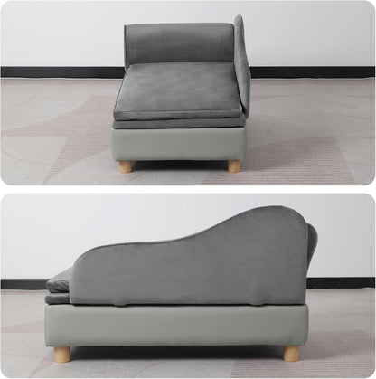 Pet Bed Sofa, Puppy Bed with Storage, Small Dog Couch with Removable & Washable Cushion, Comfy Pet Couch Bed for Cats & Puppy (Gray)