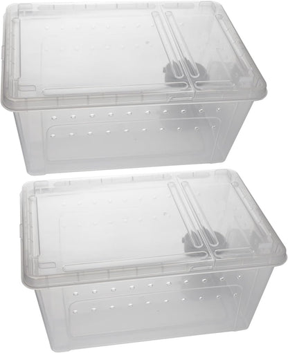 OMEM Portable Reptile Terrarium Habitat for Mini Pet Houses Breathable Holes Stackable Container (2PCS-L)