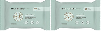 ATTITUDE Pet Grooming Wipes, Hypoallergenic Plant and Mineral-Based Ingredients, Vegan and Cruelty-Free Biodegradable Products, Unscented, 72 count (Pack of 2)