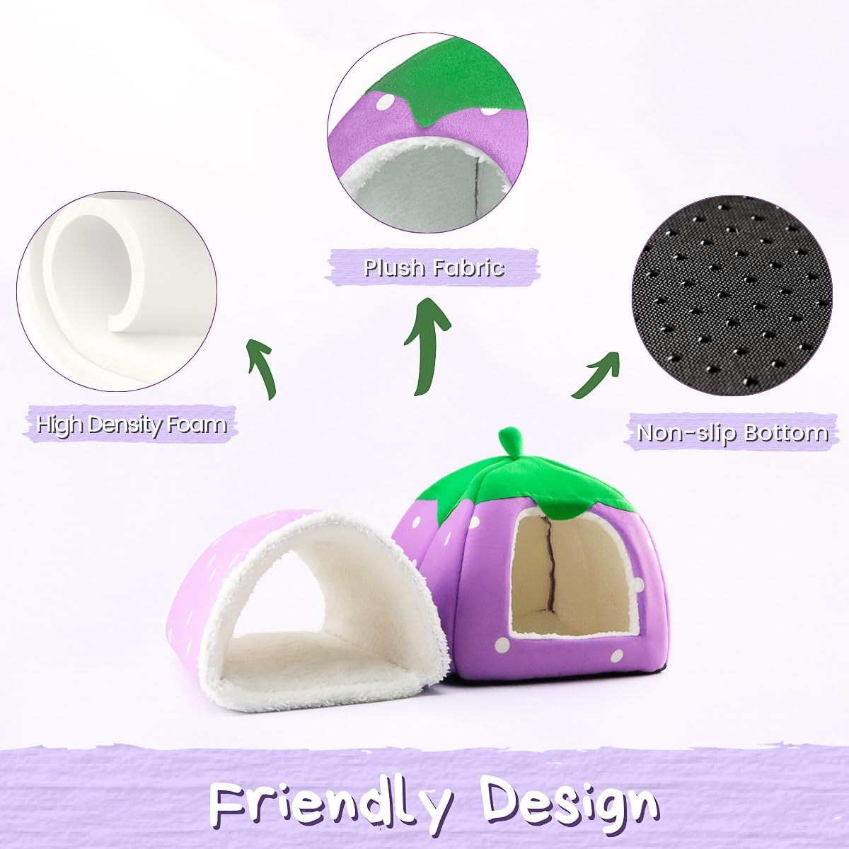 Guinea Pig Hideout with Tunnel, Washable Chinchilla House Bed, Fleece Hideaway, Enrichment Toys, and Cage Accessories for Ferret Hedgehog Small Animal