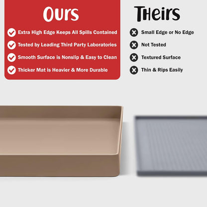 DogBuddy Dog Food Mat – Waterproof Dog Bowl Mat for Food and Water, Silicone Pet Feeding Mats for Floors, Non-Slip Placemat with High Edges for Dogs Bowls, Puppy Essentials (XL: 28" x 18", Taupe)