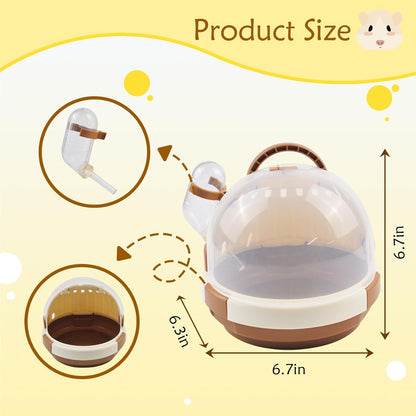 Hamster Carrier Cage Portable Cages Small Animals Carry Travel Case with Water Bottle Plastic Breathable Guinea Pig Outgoing Cage for Dwarf Hamster Ferret Chinchillas Hedgehog (Brown)