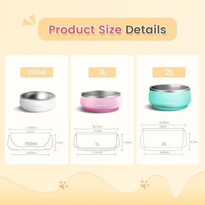 Pawaii Small Dog Bowls, 12 oz. Food Water Bowl Designed for Puppies and Cats with Non-Slip Rubber Base, Upgraded Metal Insulated, Double Stainless Steel Bowls