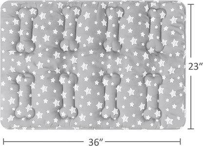 Dog Crate Mat (36" X 23") 2 Pack, Soft Dog Bed Mat with Cute Stars, Personalized Dog Crate Pad, Anti-Slip Bottom, Machine Washable Kennel Pad, Grey