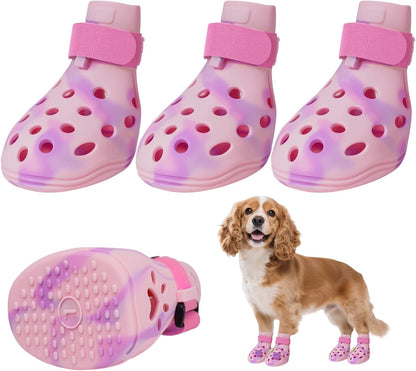 Dog Shoes for Hot Pavement, Adjustable Magic Tape Boots for Small, Medium & Large Dogs, Anti-Slip, Easy to Clean Paw Protectors for Beach, Outdoor & Hot Weather (Pink L)